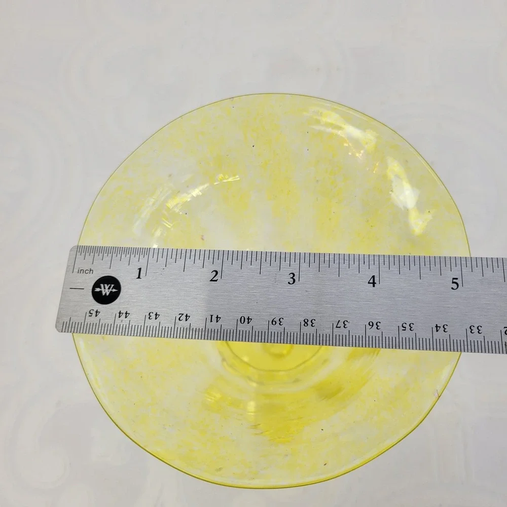 Vintage Yellow Blown Glass Trophy‎ Vase MCM Clear Leaf Handles 6.75in Art Glass
